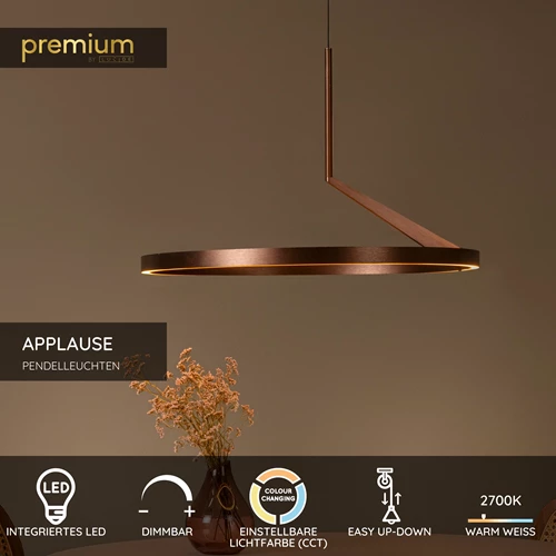 Lucide APPLAUSE - Pendelleuchten - Ø 60 cm - LED Dim. - CCT - 1x32W 2700K/4000K - Hand-Bewegungssensor - Kaffee | Premium - USP